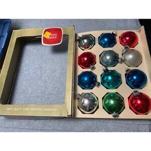 Vintage Shiny Brite Glass Christmas Ornaments Multicolor Round 12-Piece Set Orig